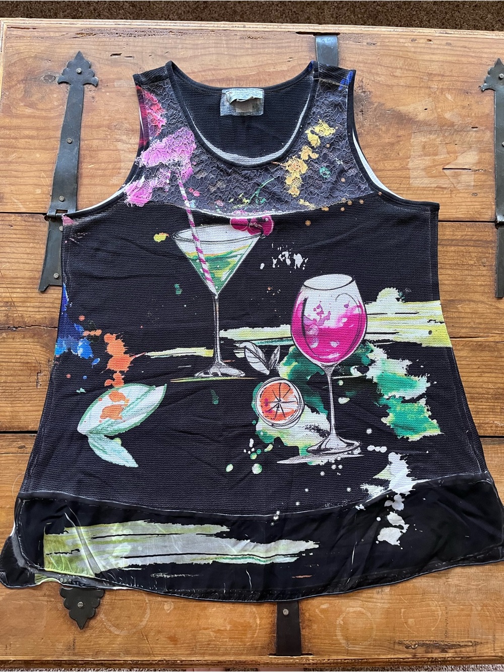 Black Sleeveless Cocktail Print Tank Top